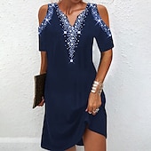 abordables Robe de cocktail-Femme Mini robe Robe casual Robe Droite basique Vacances du quotidien Sortie Standard Imprime Pois Manche Courte Col V Noir Vin Bleu de minuit Gris Eté Printemps