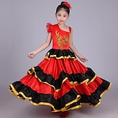 voordelige Danskostuums-Voor meisjes Flamenco Senorita Dansen Tangodans Kostuum Stijlvol Polyesteri Rood Rok / Kinderen