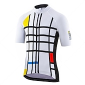 Men's Cycling Jersey Plaid Checkered Funny Short Sleeve Bike Jersey Top with 3 Rear Pockets Mountain Bike MTB Road Bike Cycling Quick Dry Reflective Strips Back Pocket Moisture Wicking Sports White4