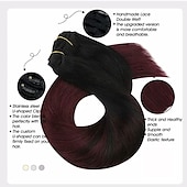abordables Extensions à Clips-Cheveux Naturel Rémy Perruque Droit Noir Bourgogne Cosplay Classique Confortable Cheveux Brésiliens Femme Noir / Bordeaux foncé 10 pouces 30 CM 35 CM Vacances Fête / Soirée du quotidien