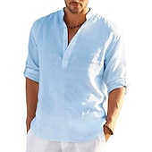 cheap Business Casual-Men&#039;s Hiking Shirt Henley Shirt Tee Tshirt Top Outdoor Breathable Quick Dry Lightweight Sweat wicking Summer Spring Cotton And Linen Light Blue Navy Denim Blue Fishing Climbing Beach
