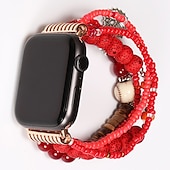 baratos Pulseiras de Apple Watch-Pulseira de joias Compatível com Pulseira Apple Watch 38mm 40mm 41mm 42mm 44mm 45mm 49mm Feminino Elástico Com Miçangas Contas pulseira de substituição para iwatch Ultra 2 Series 9 8 7 SE 6 5 4 3 2 1