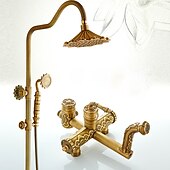 cheap Shower Faucets-Shower Faucet,Rainfall Shower System Body Jet Massage Set - Handshower Included pullout Rainfall Shower Antique Vintage Style Antique Brass Mount Inside Brass Valve Bath Shower Mixer Taps
