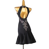 preiswerte Kleidung für lateinamerikanische Tänze-Tanz-Salsa-Latin-Tanzkleid mit Kristallen/Strasssteinen, Damen-Performance, ärmellos, Spandex