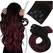 abordables Extensions à Clips-Cheveux Naturel Rémy Perruque Droit Noir Bourgogne Cosplay Classique Confortable Cheveux Brésiliens Femme Noir / Bordeaux foncé 10 pouces 30 CM 35 CM Vacances Fête / Soirée du quotidien