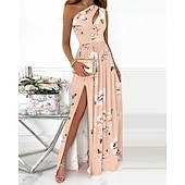 preiswerte Kleider für den-Damen kleid lang Ballkleid abendkleider Schaukelkleid Smaragdgrünes Kleid Elegant Party Romantisch Urlaub Party kleid hochzeitsgast Schlank Blumen Einfarbig Ärmellos Ein-Schulter Schwarz Weiß Rosa