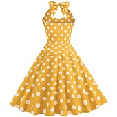 baratos Conjuntos-Anos 50 Retro Vintage Rockabilly Vestido swing Vestido Flare Bolinhas Fantasia Mulheres Festa / Noite Festa de Solteira Adulto Vestido Bandana Vestidos de baile