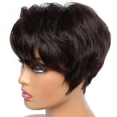 cheap Human Hair Capless Wigs-Human Hair Wig Short Natural Wave With Bangs Black Burgundy Dark Brown Soft Party Women Capless Brazilian Hair Women&#039;s Natural Black #1B Black / Grey Medium Brown#4 6 inch Party / Evening Daily Daily