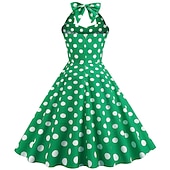 baratos Conjuntos-Anos 50 Retro Vintage Rockabilly Vestido swing Vestido Flare Bolinhas Fantasia Mulheres Festa / Noite Festa de Solteira Adulto Vestido Bandana Vestidos de baile
