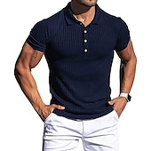 voordelige Klassieke polo voor heren-Voor heren Golfshirt gebreide polo Casual Dagelijks Polo kraag Klassieke boord Korte mouw Zakelijk Klassiek Effen Kleur Effen Knoop voorzijde Zomer Lente Herfst Normale pasvorm Zwart Wit Rood