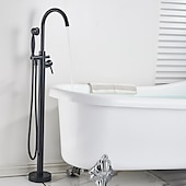 economico Rubinetti per vasca da bagno-rubinetto per vasca da bagno vintage montaggio a pavimento, miscelatore per riempimento vasca da bagno indipendente con doccetta a mano, rubinetto per doccia con beccuccio ad arco alto girevole a 360°