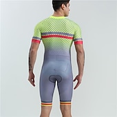 halpa Miesten vaatesarjat-BOESTALK Miesten Lyhythihainen Triathlon Tri -puku Kesä Spandex Vihreä / Keltainen Taivaan sininen Sininen Raita Tilkkutäkki Pilkku Pyörä Liikunta-asut Hengittävä Anatominen tyyli Nopea kuivuminen