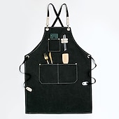 economico grembiule-grembiule da cuoco nero per uomo donna con tasca, grembiule da lavoro in tela di cotone incrociato sul retro resistente regolabile