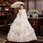 preiswerte Kleider-Rokoko Viktorianisch Vintage inspiriert Bodenlang Kleid Partykostüm Maskerade Trompetenärmel Prinzessin Shakespeare Braut Einfarbig Ballkleid Quadrathals Kostüm Damen Weihnachten Karneval Maskerade