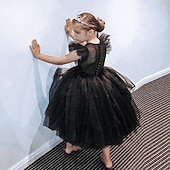 levne Párty šaty-Děti Dívčí Šaty na párty Pevná barva Krátký rukáv Výkon Svatební Nabírané šaty Síťka Princeznovské Krásná Polyester Midi Šaty na párty Swingové šaty Léto Jaro 2-9 let Černá Bílá Rubínově červená