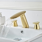 cheap Multi Holes-Widespread Bathroom Sink Faucet,Two Handle Three Holes Waterfall  Electroplated Bath Taps