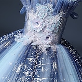 preiswerte Blumenmädchenkleider-Blumenmädchenkleid Mädchen Kleid Prinzessinenkleid Party Kleid Formal Hochzeit Party Prinzessin Süß Gitter Bestickt Blumen Ärmellos Schulterfrei Leicht Blau 3-12 Jahre