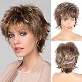 economico parrucca più vecchia-parrucche grigie brevi parrucche grigie per le donne bianche pixie cut parrucca con la frangetta parrucche di capelli grigi per le donne grigio ombre parrucca di capelli ricci sintetici grigio pixie