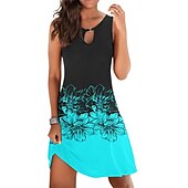 abordables Robes Floraux Imprimés-Femme Mini robe Robe casual Robe d&#039;été Robe Droite basique Moderne Décontractées Extérieur Vacances du quotidien Standard Imprime Sans Manches Col Ras du Cou Gris noir Noir Rouge Bleu Eté Printemps
