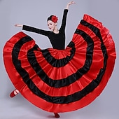 baratos Trajes de Dança-Mulheres Flamenco Señorita Dançando Traje de Dança de Tango à moda Poliéster Vermelho Saia