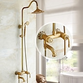 cheap Shower Faucets-Shower Faucet,Rainfall Shower System Body Jet Massage Set - Handshower Included pullout Rainfall Shower Antique Vintage Style Antique Brass Mount Inside Brass Valve Bath Shower Mixer Taps