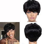 cheap Human Hair Capless Wigs-Human Hair Wig Short Natural Wave With Bangs Black Burgundy Dark Brown Soft Party Women Capless Brazilian Hair Women&#039;s Natural Black #1B Black / Grey Medium Brown#4 6 inch Party / Evening Daily Daily