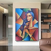 お買い得  人物画-ハング塗装油絵 手描きの 縦式 抽象画 人物 クラシック 近代の インナーフレームなし(枠なし)