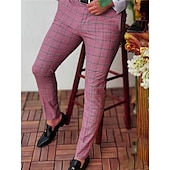 Men's Trousers Chinos Pants Trousers Pencil Pants Jogger Pants Pocket Classic Plaid Lattice Graphic Prints Comfort Outdoor Ankle-Length Formal Business Daily Chino Smart Casual Red Khaki4