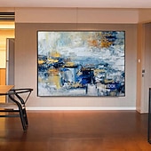 preiswerte Abstrakte Gemälde-handgemachtes Ölgemälde auf Leinwand, Wandkunst, Dekoration, abstrakte Messermalerei, Landschaft, blau, für Wohnkultur, gerollt, rahmenlos, ungedehnt