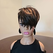 economico Parrucche di capelli veri senza cuffia-Cappelli veri Parrucca Corto Liscio Taglio asimmetrico Marrone scuro Soffice Feste Da donna Senza tappo Brasiliano Per donna Nero ombrato / castano ramato 8 pollici Festa / Serata Giornaliero Da