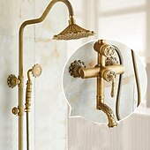 cheap Shower Faucets-Shower Faucet,Rainfall Shower System Body Jet Massage Set - Handshower Included pullout Rainfall Shower Antique Vintage Style Antique Brass Mount Inside Brass Valve Bath Shower Mixer Taps