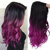 voordelige Synthetische trendy pruiken-zwarte tot rode pruik vrouwen lange golvende pruik kant kleur synthetische hittebestendige pruik voor dagelijks party kostuum halloween kerstfeest pruiken