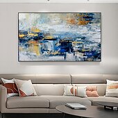 preiswerte Abstrakte Gemälde-handgemachtes Ölgemälde auf Leinwand, Wandkunst, Dekoration, abstrakte Messermalerei, Landschaft, blau, für Wohnkultur, gerollt, rahmenlos, ungedehnt