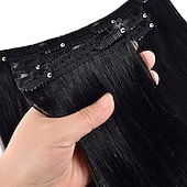 abordables Extensions à Clips-A Clipser Extensions de cheveux Cheveux Naturel humain 7 pièces Pack Droit soyeux Noir Extensions de cheveux