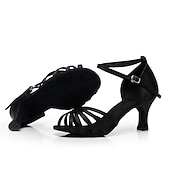 economico Scarpe per balli latini-scarpe da ballo latino in raso rosso da donna – tacchi da sala da ballo con cinturino e suola in pelle scamosciata per salsa e performance