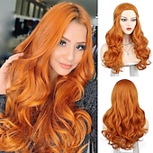 cheap Party Wigs-Red Synthetic Wig Long Wavy Side Part Heat Resistance Wig Natural Looking Fiber for Women Cosplay or Daily Use. Halloween Wigs