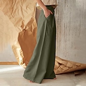 economico Pantaloni in lino e cotone semplici-Per donna Normale Culotte Gamba Larga Gamba larga Pantaloni in cotone e lino Moda Lunghezza intera Misura del girovita medio Semplice Tasche Laterali Gamba larga Baggy Comodità Inelastico Casuale