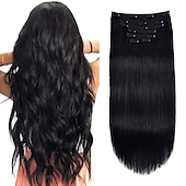 abordables Extensions à Clips-A Clipser Extensions de cheveux Cheveux Naturel humain 7 pièces Pack Droit soyeux Noir Extensions de cheveux