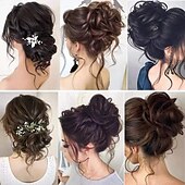 abordables Chignons-chignon morceau de cheveux super long ébouriffé chignon extensions chignon cheveux ondulés wrap queue de cheval postiches cheveux chouchous avec élastique bande de cheveux pour femmes filles