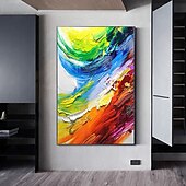 olcso Absztrakt festmények-olajfestmény 100%-ban kézzel festett falfestmény vászonra vízszintes panoráma absztrakt színes táj modern lakberendezés dekor hengerelt vászon keret nélkül feszítetlen