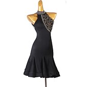 preiswerte Kleidung für lateinamerikanische Tänze-Tanz-Salsa-Latin-Tanzkleid mit Kristallen/Strasssteinen, Damen-Performance, ärmellos, Spandex