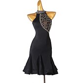 preiswerte Kleidung für lateinamerikanische Tänze-Tanz-Salsa-Latin-Tanzkleid mit Kristallen/Strasssteinen, Damen-Performance, ärmellos, Spandex