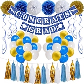 abordables Temporada de Graduación-juego de globos de ceremonia de graduación felicitaciones temporada de graduación azul y blanca bandera de tracción juego de globos de látex de 10 pulgadas