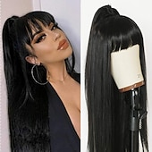 abordables Perruques Synthétiques Sans Bonnet-vert perruque cheveux raides perruque avec air frange machine perruque racine profonde gradient vert 2 couleurs longue fibre résistante à la chaleur cheveux synthétiques colle libre 24 pouces