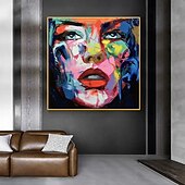 cheap People Paintings-Oil Painting 100% Handmade Hand Painted Wall Art On Canvas Abstract Beautiful Women Face Home Decoration Decor Rolled Canvas No Frame Unstretched
