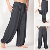 お買い得  カジュアルパンツ-男性用 ズボン カジュアルパンツ バギーハーレムパンツ ふわっと 純色 平織り 高通気性 ソフト 全長 ヨガ カジュアル ズボン カジュアル / スポーティ ルーズフィット ブラック ホワイト マイクロエラスティック