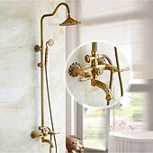 cheap Shower Faucets-Shower Faucet,Rainfall Shower System Body Jet Massage Set - Handshower Included pullout Rainfall Shower Antique Vintage Style Antique Brass Mount Inside Brass Valve Bath Shower Mixer Taps