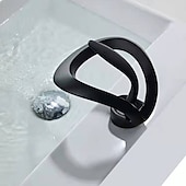 ieftine Clasic-Baterie neagră pentru chiuvetă de baie pipă cu cascadă, robinete din alamă pentru chiuvetă robinet de baie cu un singur mâner pentru vas cu întrerupător cald și rece crom gri auriu