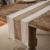 cheap Table Runners-Table Runner Cotton Line Farmhouse Style Table Decor Cover for Wedding Party Tea Party Festival Khaki