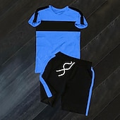 olcso Férfi pólószettek-Férfi Póló öltönyök Tracksuit Teniszing Rövidnadrág és póló szett Rövid ujjú Terített nyak Tavaszi nyár Színes Sportok Divat Dizájn 2 db Szabadtéri Utca Hétköznapi Fekete Fehér Sárga Férfi felső póló